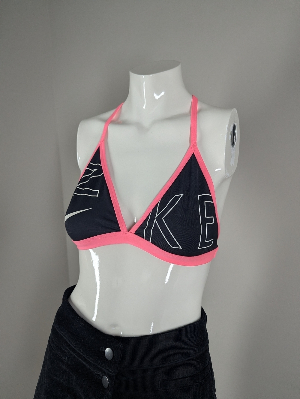 Nike Bikini Top Small Black Pink Logo Triangle Swim Top Athletic Swimwear